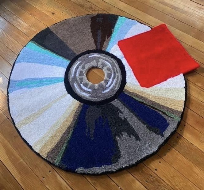 Blue Wavy Abstract Art Rug DOMYRUGS