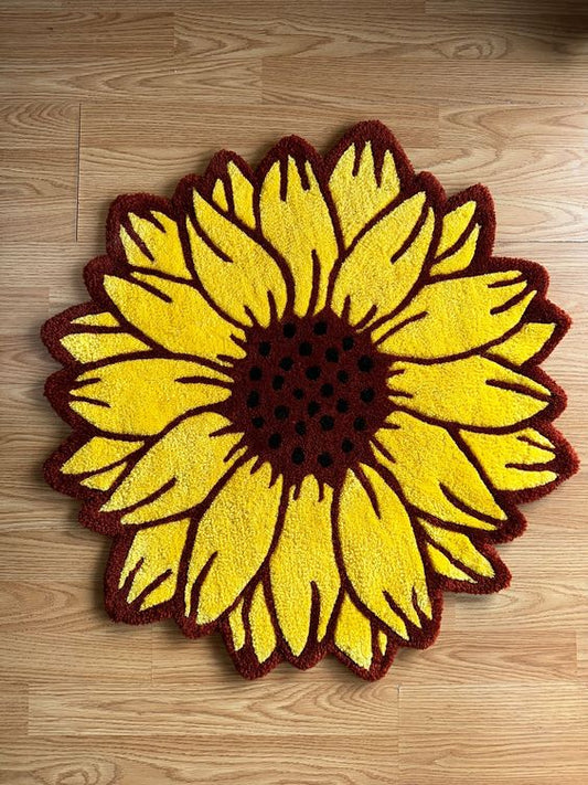 Yellow Sunflower Flower Rug by DOMYRUGS