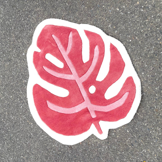 Pink Monstera Leaf Rug by DOMYRUGS