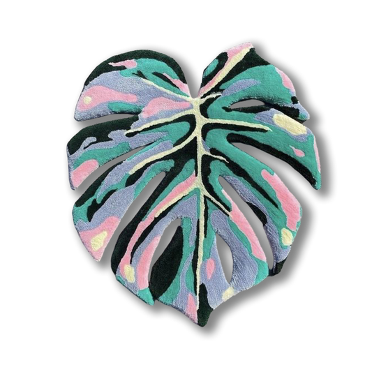 Green Purple Monstera Leaf Rug by DOMYRUGS