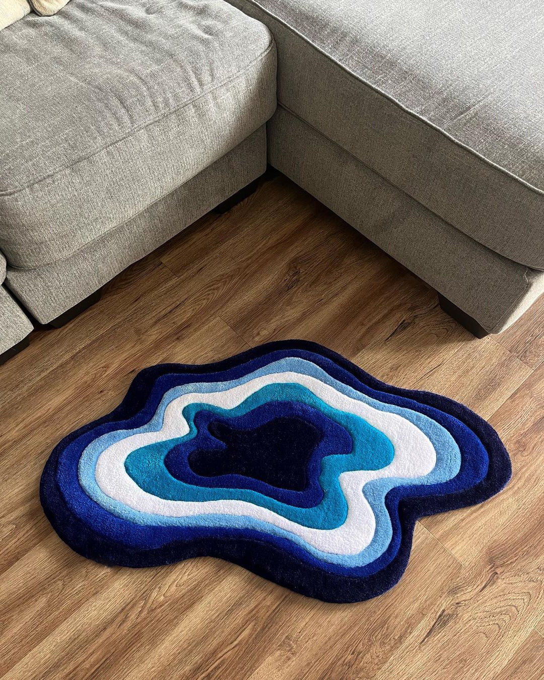 Blue Wavy Abstract Art Rug DOMYRUGS