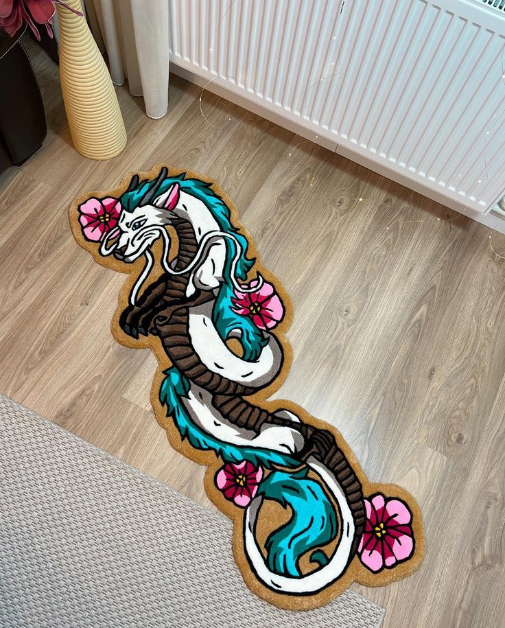 Blue Wavy Abstract Art Rug DOMYRUGS