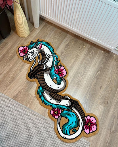 Blue Wavy Abstract Art Rug DOMYRUGS