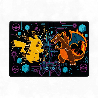 Tapis Pokémon Pikachu & Dracaufeu by DOMYRUGS (commande client)